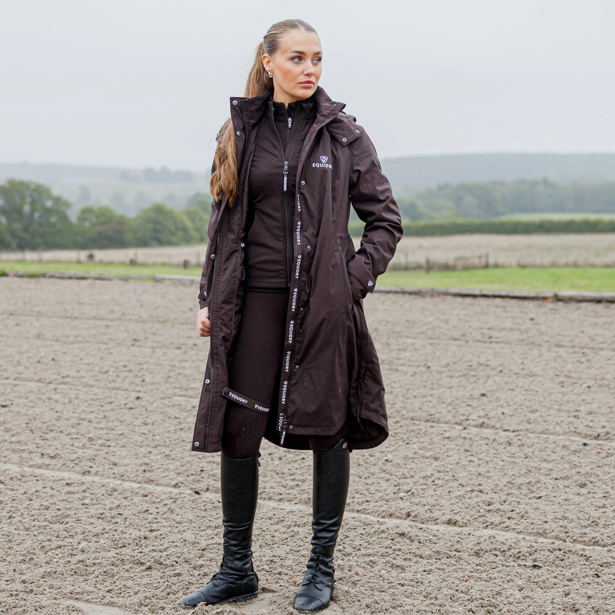 EQUIDRY Women's Bronte Riding Coat with Removable Hood #colour_brown