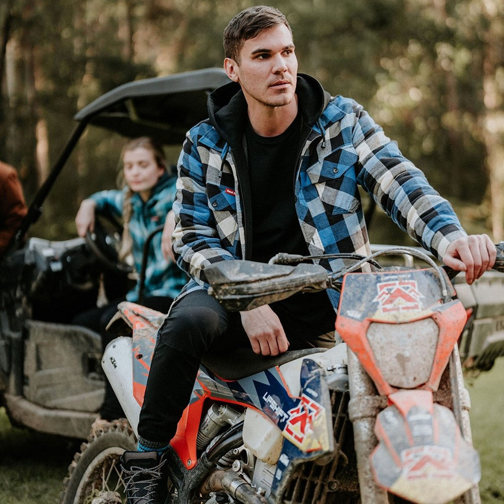 Hard Yakka Quilted Flannel Shacket #colour_blue