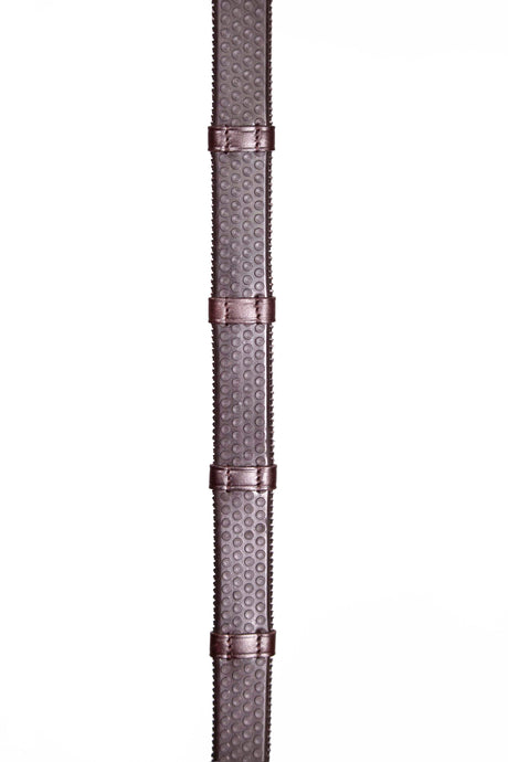 Henry James Large Pimple Hybrid Rubber Reins With Leather Stoppers #colour_havana-brown