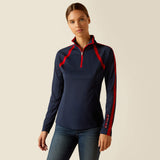 Ariat Women's Sunstopper 3.0 1/4 Zip Baselayer #colour_navy-red