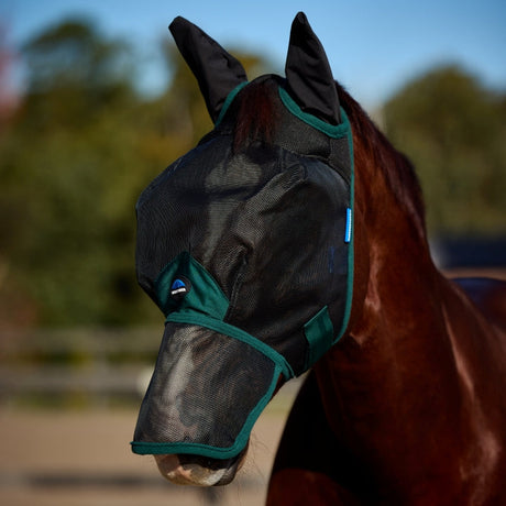 Weatherbeeta Comfitec Durable Mesh Mask with Ears & Nose #colour_black-forest-green