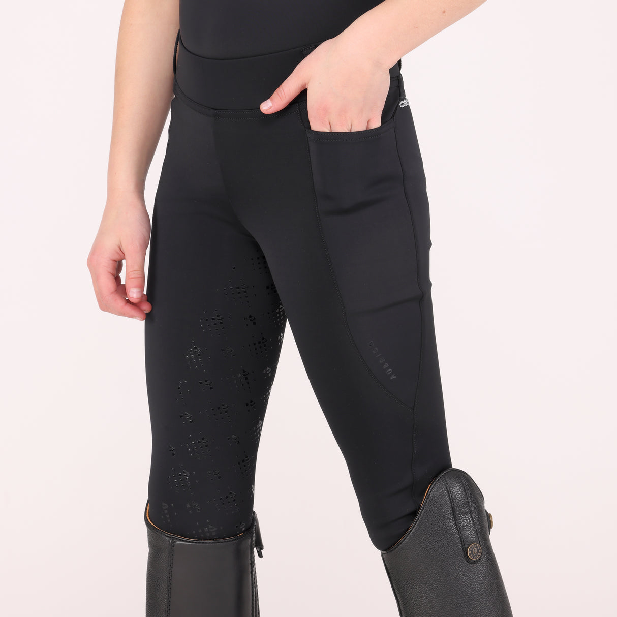 Shires Aubrion Optima LX Riding Tights - Young Rider #colour_black
