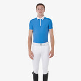 Equestro Men’S Short Sleeve Polo Shirt With Zip And Mesh Trim #colour_blue