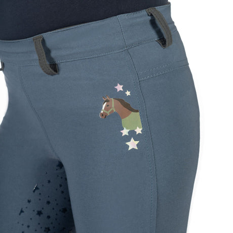 HKM Children's Silicone Full Seat Riding Tights -Pony Dream II- #colour_smokey-blue