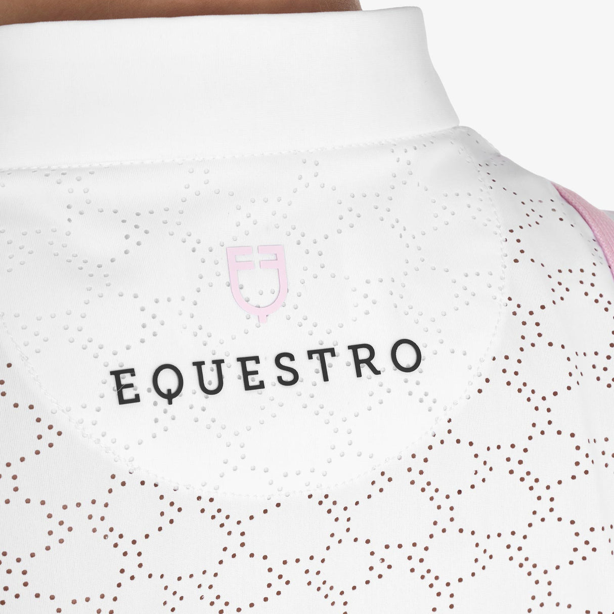 Equestro Girls' Slim Fit Competition Jacket With Chest Perforated Inserts #colour_white-pink