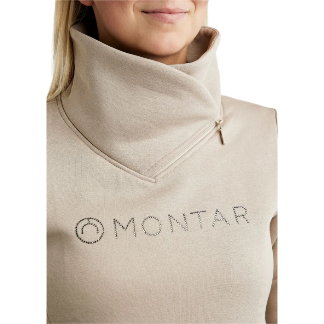 Montar MoNaja High Collar Sweatshirt with Gun Metal Crystal Logo #colour_light-silver-grey