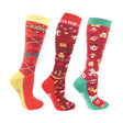 Hy Equestrian Christmas Cross Stitch Socks Pack of 3 #colour_red-green-gold