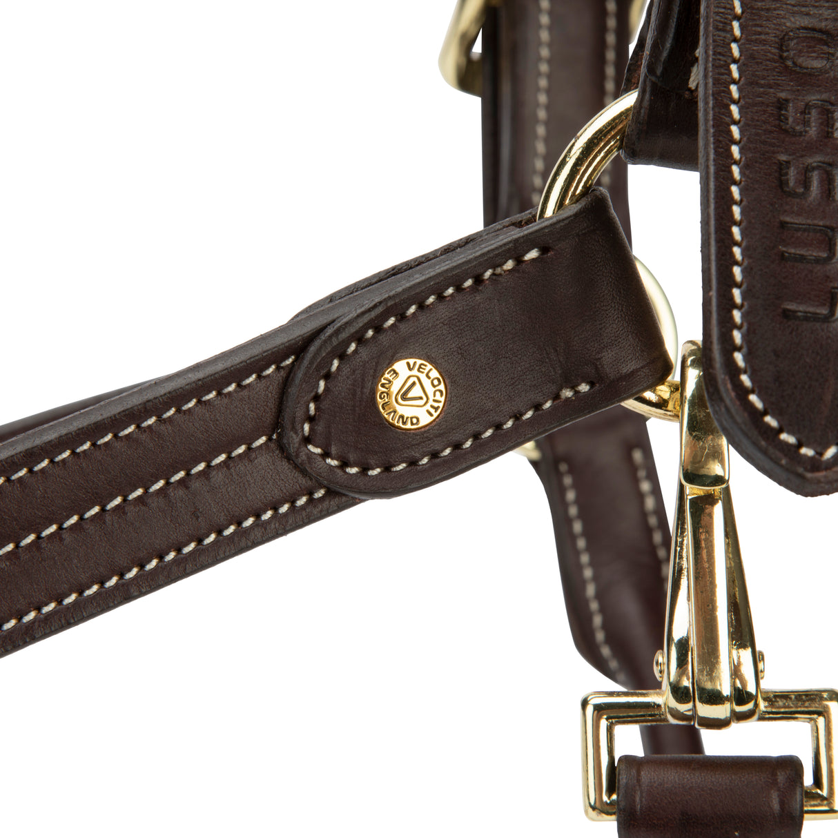 Shires Velociti Lusso Girona Leather Headcollar #colour_havana