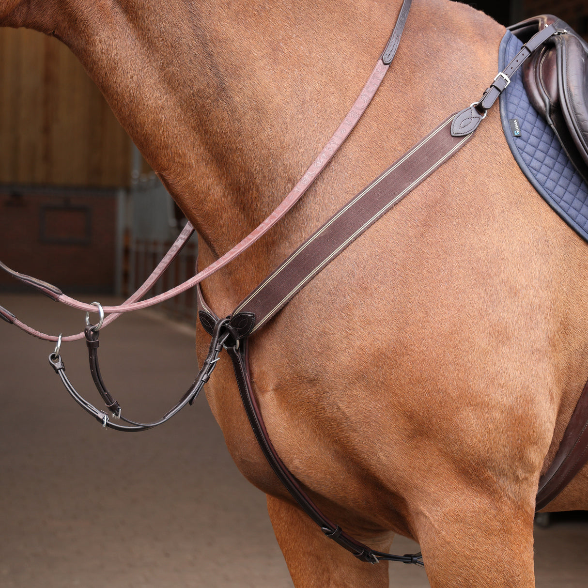 Shires Lusso Three Point Elastic Breastplate #colour_brown