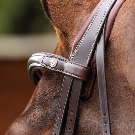 Shires Velociti LUSSO Opus 180M Dressage Cavesson Bridle #colour_havana