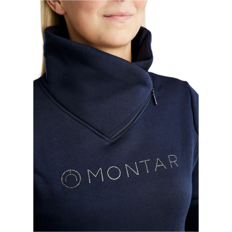 Montar MoNaja High Collar Sweatshirt with Gun Metal Crystal Logo #colour_navy