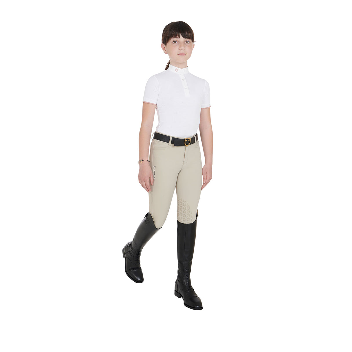 Equestro Girls' Slim Fit Breathable Competition Polo Shirt #colour_white