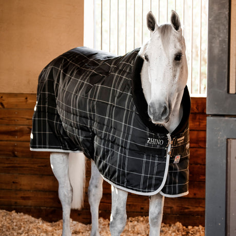 Horseware Ireland Rhino Original Stable Medium Vari-Layer 250g #colour_black-grey-white-check-grey