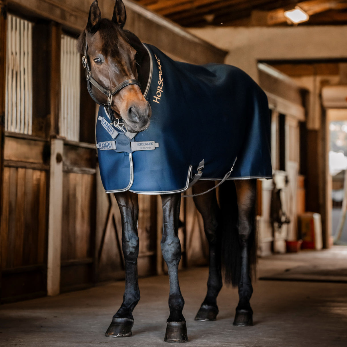 Horseware Ireland Rambo Airmax Cooler with Disc Front Closure #colour_navy-thunderstorm-grey-silver