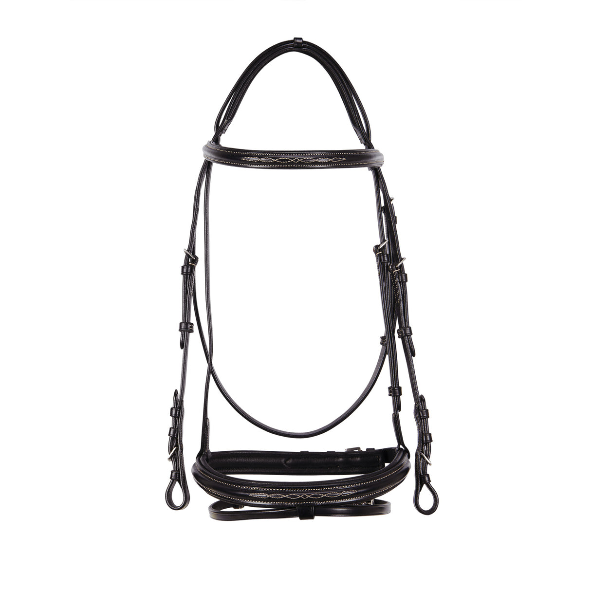 Equestro Leather English Bridle With Embroideries #colour_brown