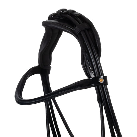 Leather dressage bridle with anatomical headpiece