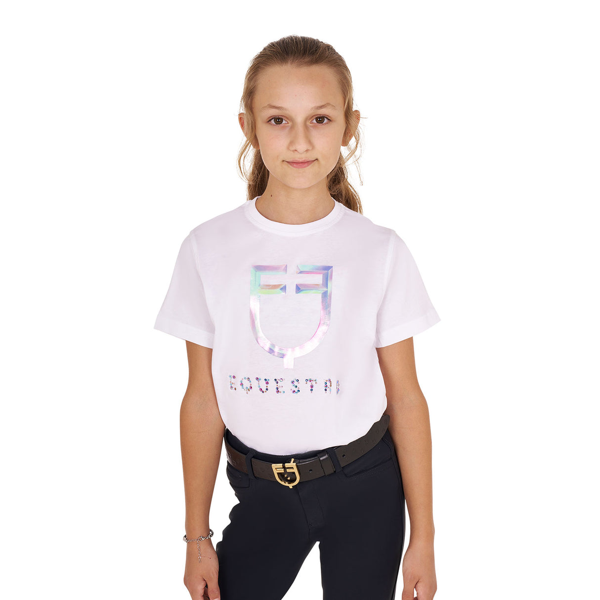Equestro Girls' Slim Fit T-Shirt Multicolor Logo Print