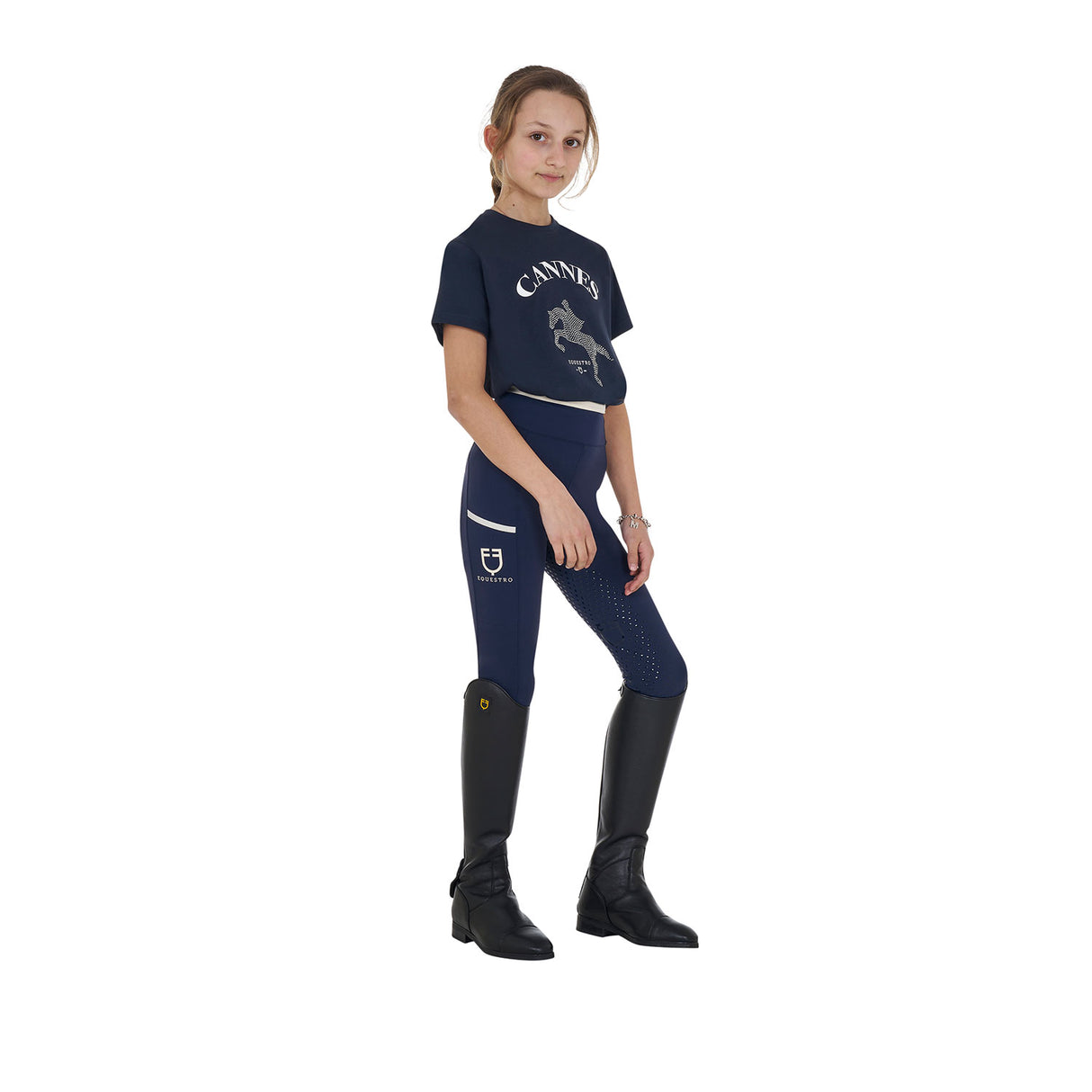 Equestro Girls' Cannes Cotton T-Shirt With Rhinestones #colour_blue