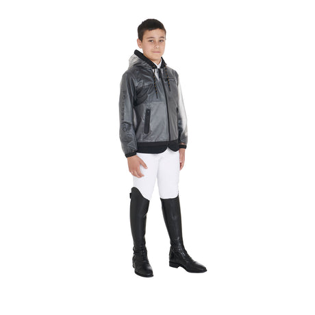 Equestro Kids' Windproof Zip Hooded Raincoat #colour_grey