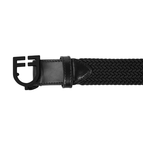 Elastic belt with black logoed buckle