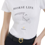 Equestro Women's Slim Fit T-Shirt Horse Life With Rhinestone #colour_white