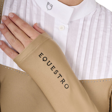 Equestro Women's Slim Fit Competition Polo Shirt Rhinestones #colour_beige