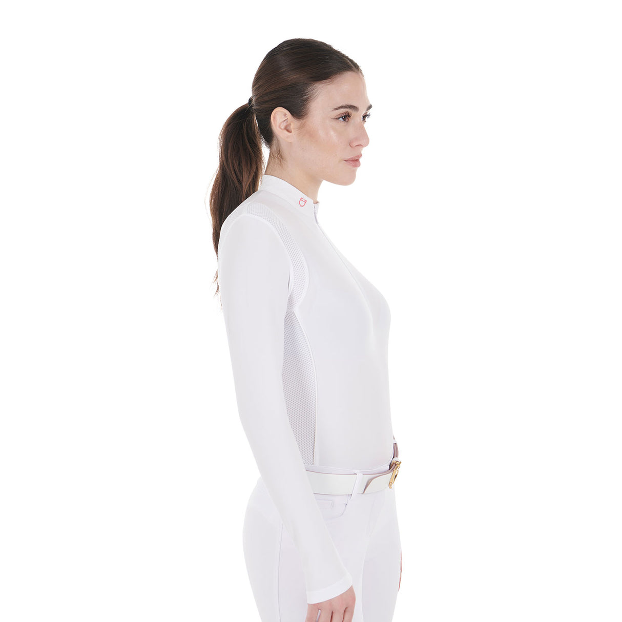 Equestro Women's Competition Polo Shirt With Mesh Inserts #colour_white
