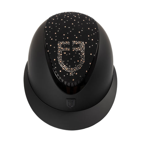 Equestro Matt Helmet With Wide Visor And Rhinestone Logo Homologation En 1384-2023 #colour_black