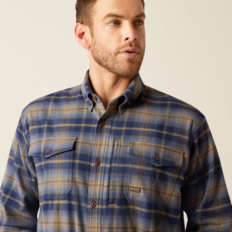 Ariat Men's Rebar Flannel DuraStretch Long Sleeve Work Shirt  #colour_navy-khaki