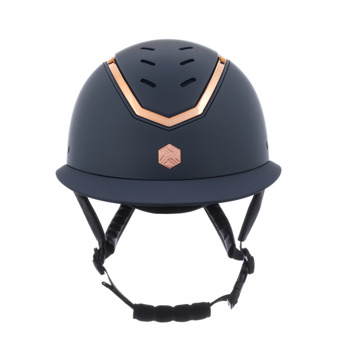 Charles Owen Kylo Matte Wide Peak Riding Hat #colour_navy-matte-rose-gold