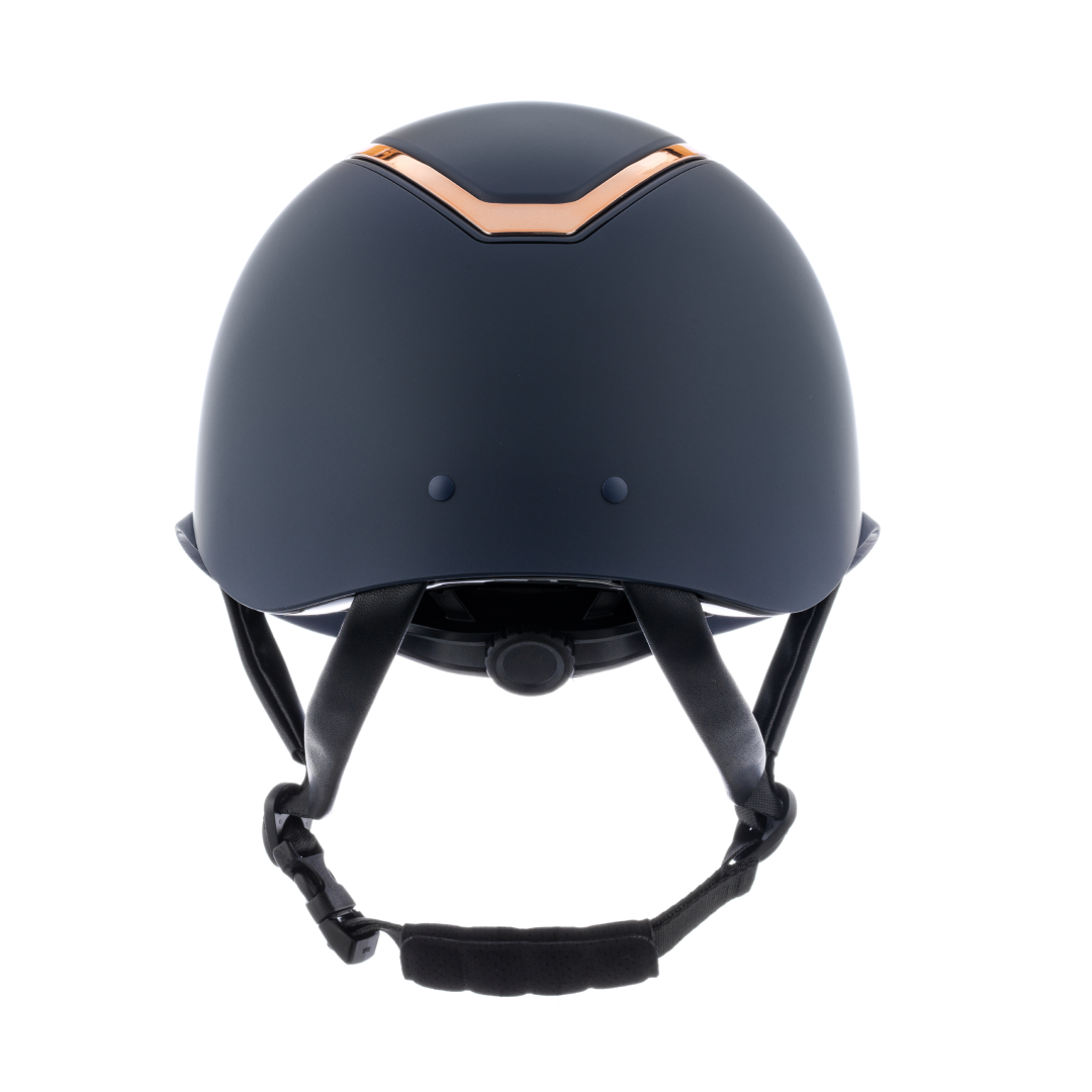 Charles Owen Kylo Matte Wide Peak Riding Hat #colour_navy-matte-rose-gold
