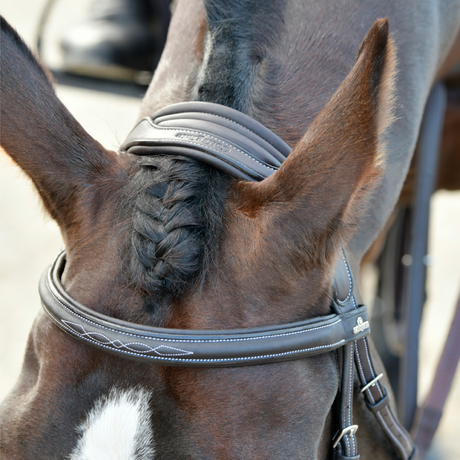Collegiate Comfitec Opulux Fancy Stitch Padded Hanoverian Bridle #colour_dark-brown