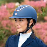 Charles Owen Kylo Matte Wide Peak Riding Hat #colour_navy-matte-rose-gold