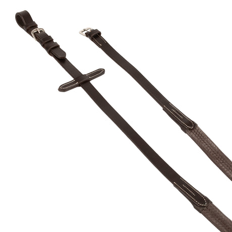 Equestro Leather And Rubber Reins Silver Fitting (1.6Cm) #colour_brown