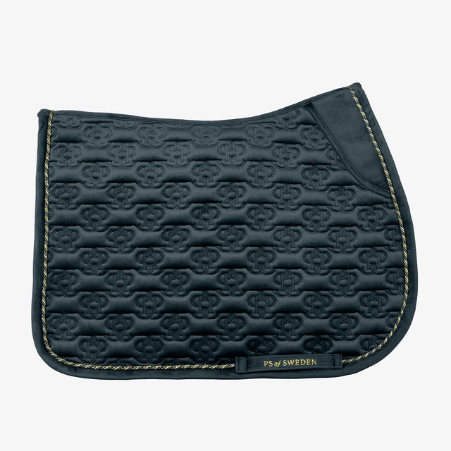 PS of Sweden Velvet Monogram Jump Saddle Pad #colour_midnight-green