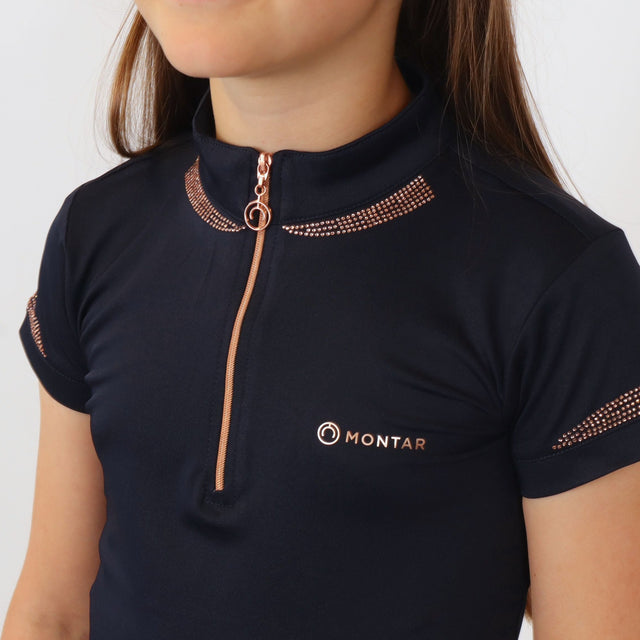 Montar MoKelsey Rose Gold Crystals Junior Polo #colour_dark-navy