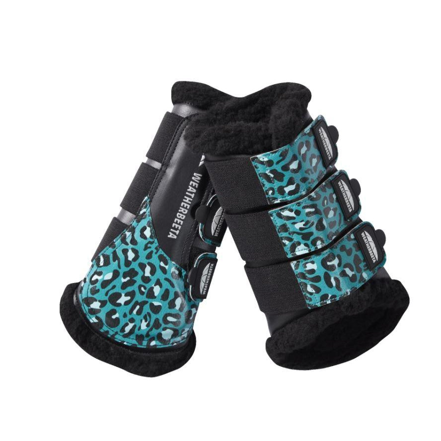 Weatherbeeta Leopard Brushing Boots #colour_turquoise-leopard