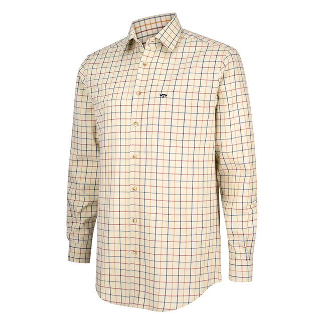 Hoggs of Fife Ambassador Men's Premier Tattersall Shirt #colour_ivory-navy