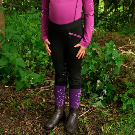 Hy Equestrian Stella Children's Riding Tights #colour_purple-lilac-black
