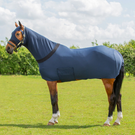 Hy Equestrian Lycra Flex Rug with Belly Flap #colour_navy