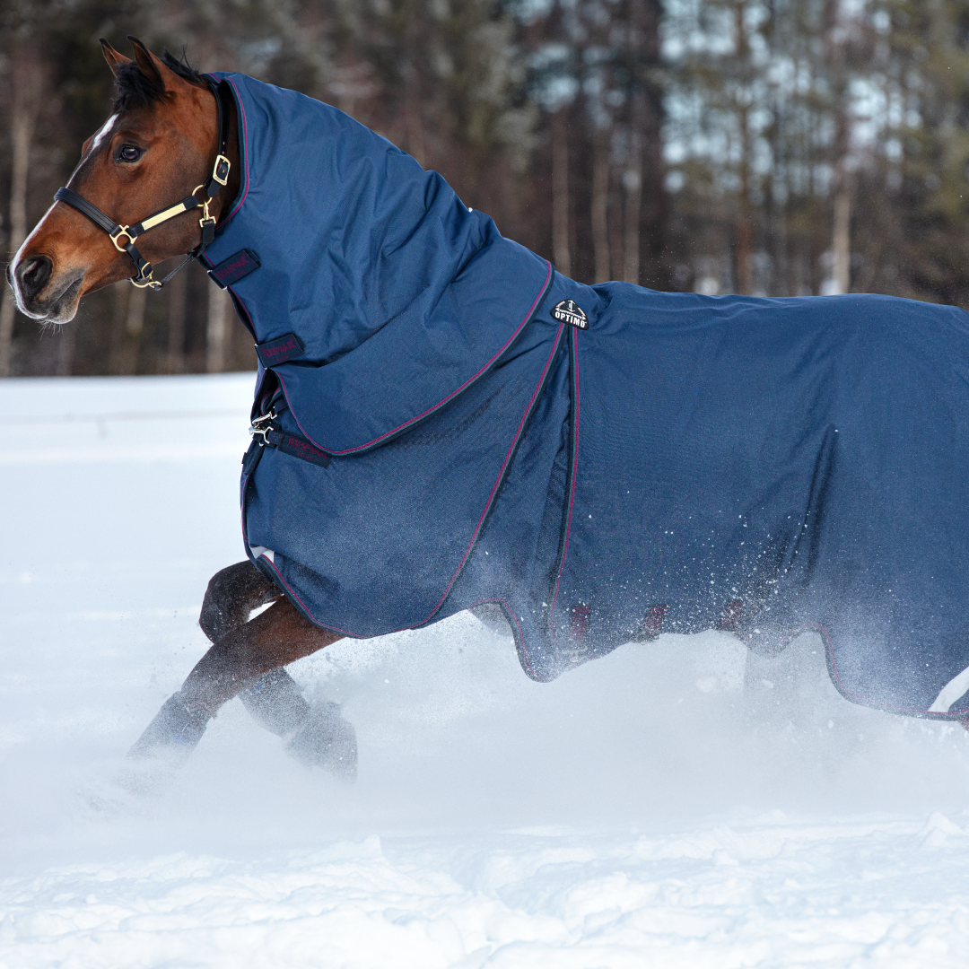 Horseware Irelanc Rambo Optimo Turnout (0g Outer with 400g Liner) #colour_navy-burgundy-teal