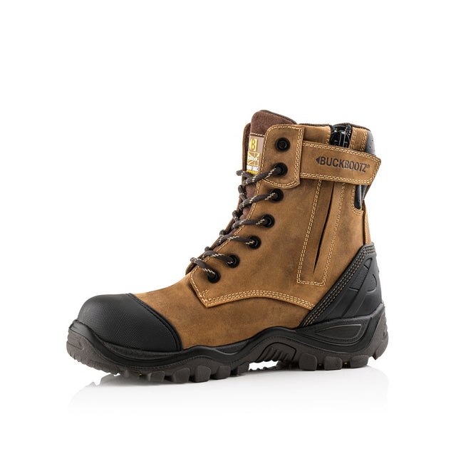 Buckbootz BSH008WPNM High Leg Style Safety Lace/Zip Boot #colour_brown