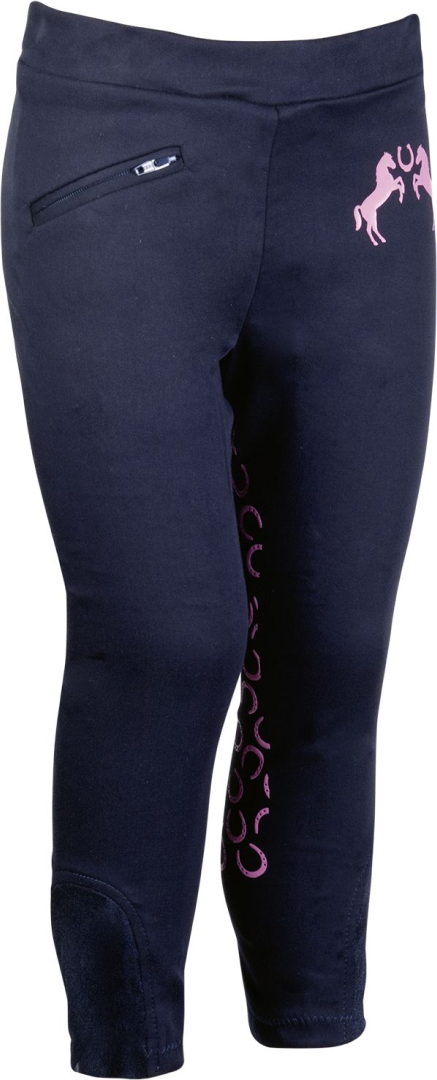 HKM Pink Pony Silicone Knee Patch Riding Breeches #colour_deep-blue