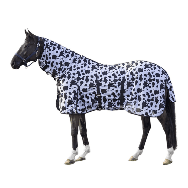 HKM Cow Fly Rug With Neck #colour_black-white