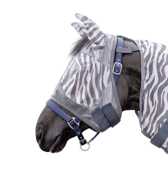 HKM Zebra Rose Anti-Fly Mask #colour_rose-grey