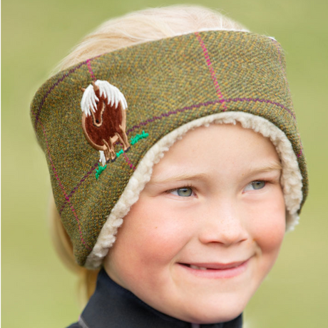 British Country Collection Fat Pony Childrens Tweed Headband #colour_olive-tweed